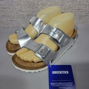 Birkenstock Arizona Soft Womens Size US 5 Silver Finish Birko-Flor Slide Sandal